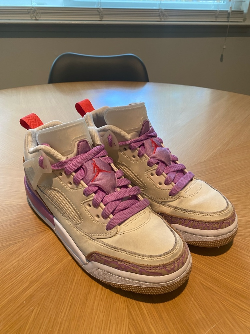 Jordan Kids Sneakers in Cream, Purple & Red Accents